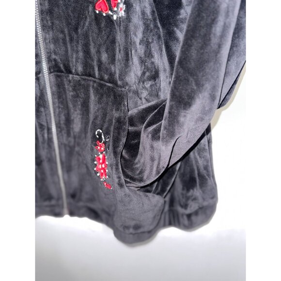 Alfred Dunner Black Floral Embroidered Zip-Up Jacket Womens Size 16 Cotton/Polye - Picture 2 of 7